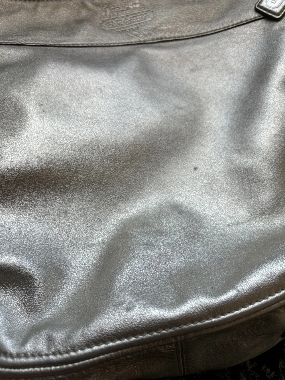 Coach Metallic Silver Leather Zoe Hobo Shoulder Bag